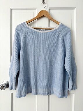 POETRY Organic Cotton Sweater Light Blue Ribbed Two Tone Size 12